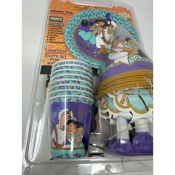 Vintage Party Pac 65 pieces Disney's Aladdin Birthday Set for 8 Invitations Hats - Picture 6 of 9